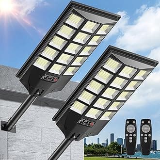 Solar Lights Outdoor for Outside, Waterproof Solar Street Lights Outdoor, 6500K Dusk to Dawn Security Flood Lights Motion Sensor with Remote Control for Yard, 2 Pack
