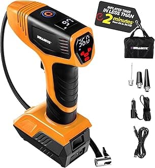 Bullseye Pro ASON TV Digital Tire Inflator Automatic 150 PSI w/Gauge Display Screen & Pre-set Pressure in KPA,PSI,BAR,Kg/cm,Built-in LED Lights,Rechargeable,Air Compressor,Car Tire Pump,Orange