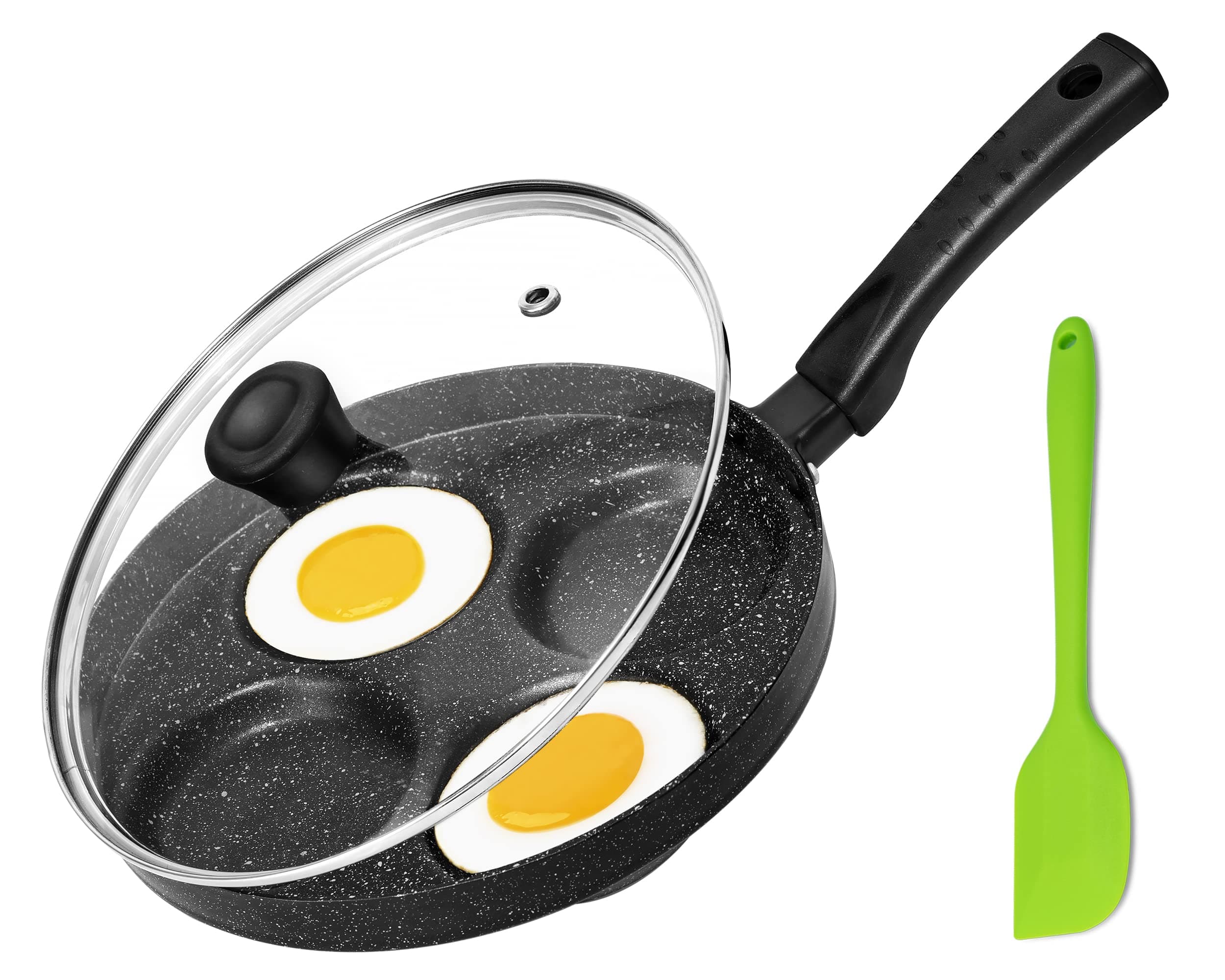 - MyLifeUNIT Egg Frying Pan, 4-Cup Nonstick Fried Egg Pan, Aluminum Egg Cooker Pan with Lid and Spatula