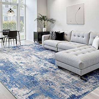 Washable Area Rugs 9'x12' Non-Slip Modern Abstract Soft for Living Room Entryway Bedroom, Print Pattern, Blue Grey Navy Gray