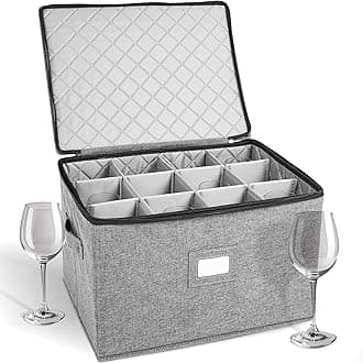 Wine Glass Storage, Holds 12 Red or White Wine Glasses, Fully-Padded Inside with Hard Top and Sides