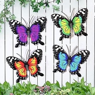 Metal Butterfly Wall Decor-4 Pack Butterfly Hanging Wall Decor Outdoor Fence Wall Art Decor for Indoor or Outdoor, Yard Patio Fence Garden Decorations