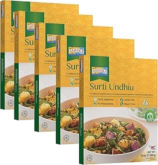 Ashoka Microwavable Meals 1932, Plant-Based Curry, Mixed Vegetables, All-Natural Entrees, Surti Undhiu, Kosher Certified, Traditional Indian Food, Gluten-Free & with No Preservatives, Pack of 5