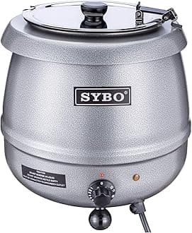SYBO SB-6000-2G Commercial Grade Soup Kettle with Hinged Lid and Stainless Steel Insert Pot for Restaurant and Big Family, 10.5 Quarts, Silver