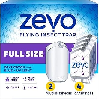 2 Flying Insect Traps & 4 Refill Cartridges - Plug in Fly Trap & Indoor Bug Catcher for Gnats, House & Fruit Flies - Blue & UV Light Technology, Mess-Free Alternative to Bug Zapper