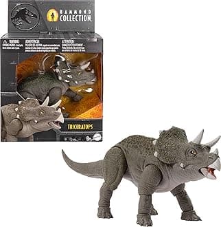 Mattel Jurassic World Hammond Collection Dinosaur Action Figure Toy, Juvenile Triceratops Premium Movie Design with Glass Eyes & 14 Points Articulation