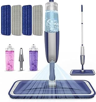Wet Dust Mops for Floor Cleaning - MEXERRIS Microfiber Spray Mops 4X Reusable Mop Pads 2X Bottles Wood Floor Mop with Spray Dry Mops Flat Mop for Home Commercial Use Hardwood Laminate Tiles Floors