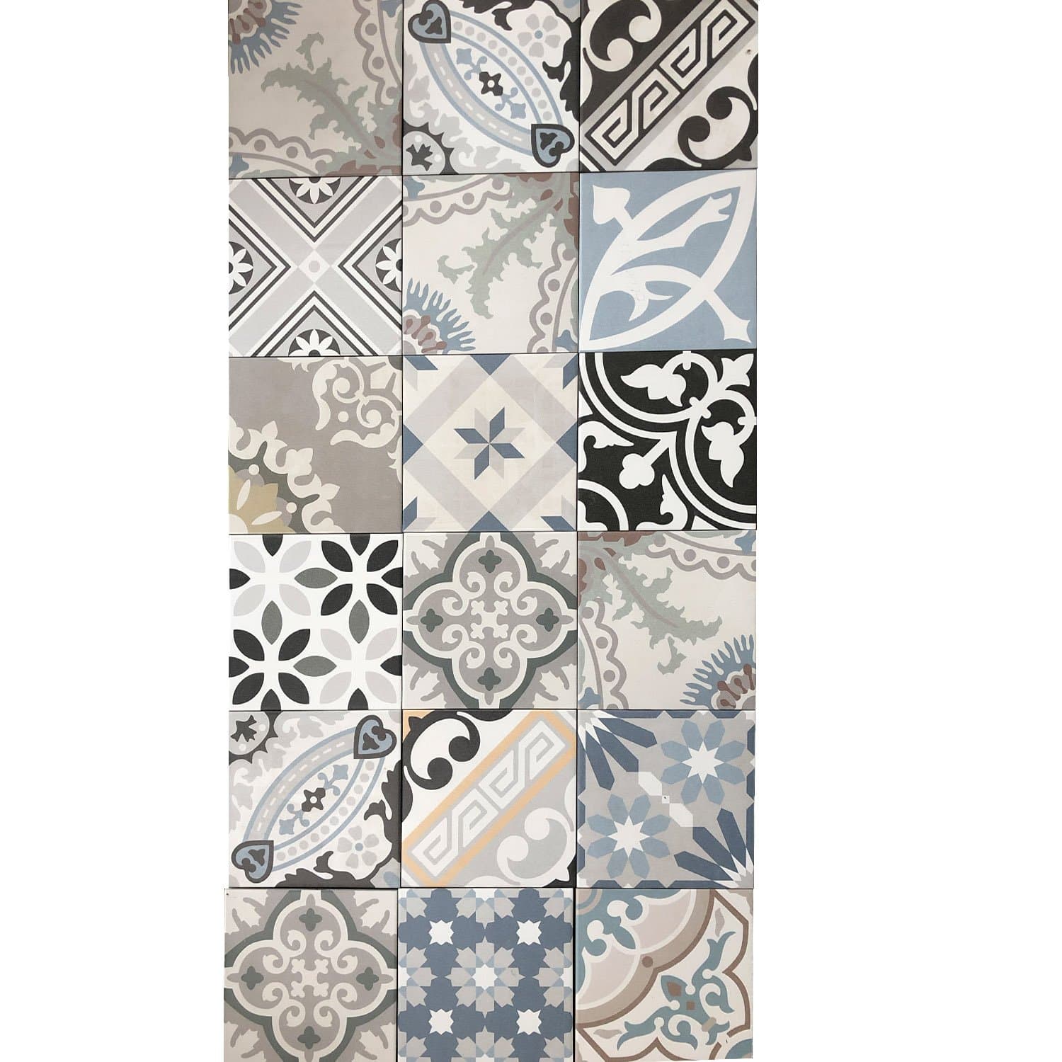 Beautiful patchwork moroccan oriental wall or floor tiles "Mix" 7,87 x 7,87 inch cement look mosaic tiles PWR5918