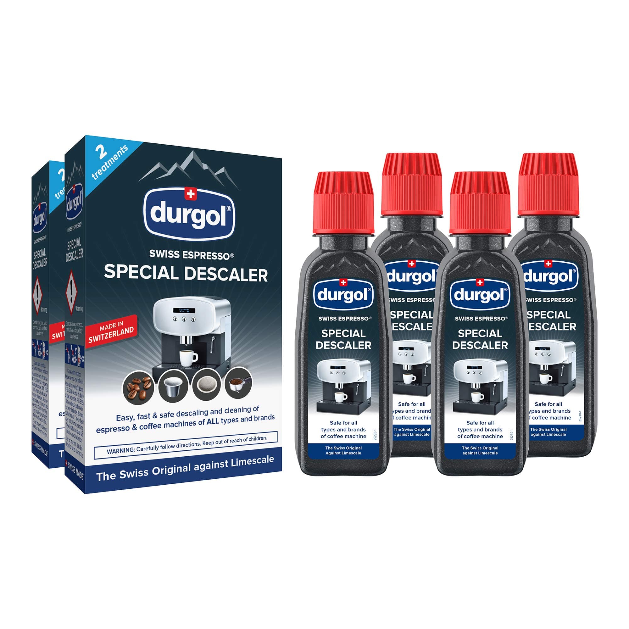Durgol Swiss Espresso Machine Decalcifier/Descaler Solution, 4 Count
