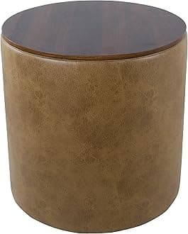 HomePop Storage Ottoman with Wood Grain Top - Light Brown Vegan Faux Leather