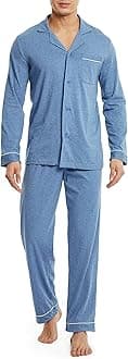 Mens Pajamas Set Soft Cotton Notched Collar Pajamas for Men Long Sleeve Mens Sleepwear with Pockets & Front Fly