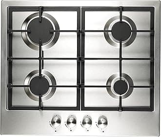Cookology GH606SS Gas Hob Stainless Steel - 60cm - Built-in 4 Burners - Cast Iron Pan Supports - Auto Igniton and Easy to Use Dials