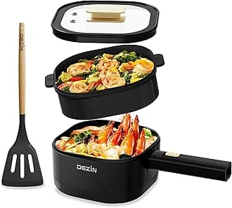 2L Electric Hot Pot with Steamer, Rapid 800W Non-Stick Ceramic Coating Dorm Cooking Pot, Plug in Electric Pan Cooker with Adjustable Power for College Hotel Office(Silicone Spatula Included)