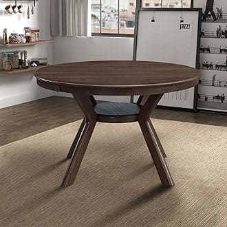 φ47.24 Solid Wood Dining Table for 4 to 6, Round Wooden Kitchen Table with Wooden Trestle Pedestal Base for Dining Room Living Room Furniture- φ47.24 x 29.92 H Dark Brown (Only Table)