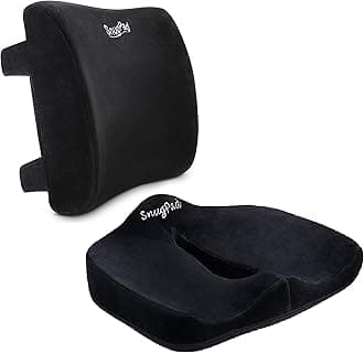 SnugPad Memory Foam Lumbar Pillow and Seat Cushion Combo, Ergonomic, Orthopedic, Lower Back Support, Premium Washable Velvet Covers with Non-Slip Bottom, Ideal for Office Chairs and Car Seats (Black)
