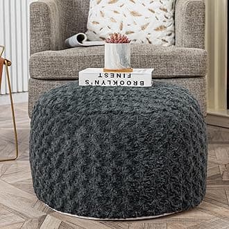 Asuprui Pouf Ottoman Unstuffed Ottoman Foot Rest Floor Pouf Cover Soft Faux Fur Foot Stool 20x20x12 Inches Fuzzy Chair Floor Chair Foot Rest with Storage for Living Room Bedroom Gray