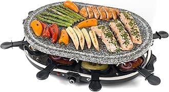 Giles & PosnerEK1872G Electric Stone Raclette Grill - Indoor Tabletop 8 Person Raclette, Removable Stone Grill Hot Plate, Non-Stick Grill Pans, Spatulas Included, Adjustable Temperature Dial, 1200 W