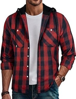PJ PAUL JONES Men's Flannel Shirt Plaid Hoodie Casual Shirt Long Sleeve Lightweight Shirt Jackets