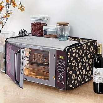 Glassiano Yellow Floral Printed Microwave Oven Cover for LG 21 Litre Convection Microwave Oven MC2146BP, Black
