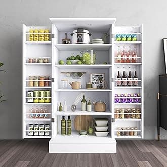 Kitchen Pantry Cabinet, Pantry Storage Cabinet with Adjustable Shelves and Drawer, Sideboard Buffet Cupboards Storage Shelf for Home Office Use (White, 16" D x 24" W x 47" H)