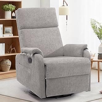 Recliner Chair, Swivel Rocking Recliner Chair for Adults, Glider Rocking Chair, Small Nursery Chair Recliner for Living Room, Reclining Chair with Modern-Designed Armrests, Chenille, Grey