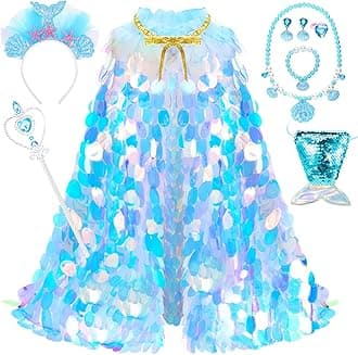 Princess Dress Up Toys Princess Dress Up Clothes Rainbow Mermaid Cape Kit 9 Pcs Gift Set for Little Girls 3-8 Years