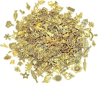 400 Pcs Wholesale Bulk Lots Jewelry Making Charms - Tiny Assorted Mixed Tibetan Anti-gold Metal Charms for Necklace, Bracelet Making