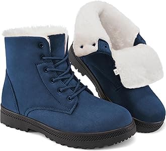 HARENCE Winter Snow Boots for Women Comfortable Outdoor Anti-Slip Ankle Boots Suede Warm Fur Lined Booties Lace Up Flat Platform Shoes