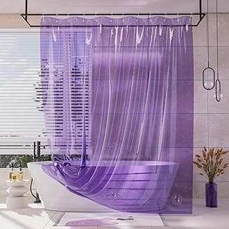 AmazerBath Purple Shower Curtain Liner Luxury, EVA Soft Clear Heavy Duty Shower Curtain and Liner 2-in-1, 72x72 Plastic Weighted Bathroom Liner, 12 Rustproof Grommets & 3 Heavyweight Stones