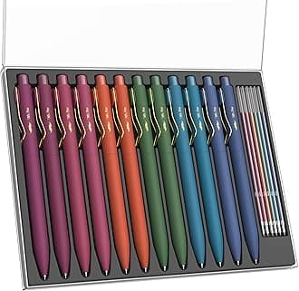 Ballpoint Pens with Case, 12 Pack, Colorful Ink, 12 Refills, 0.7mm Cute Ballpoint Pens Assorted Color Ink