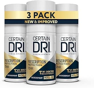 Certain Dri Prescription Strength Clinical Antiperspirant Roll-On for Hyperhidrosis, 72-Hour Sweat Protection, Fragrance-Free, Doctor-Recommended for Men & Women, 1.2 fl oz (Pack of 3)