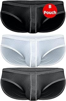Real Men Ares-Accent Low-Rise Pouch Bikini Brief – 1, 3, 6 Pack with Size ABCD Pouch XS - 5XL, 3 Pack Black/Gray/White, XL