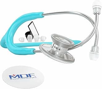 Acoustica Lightweight Stethoscope for Doctors, Nurses, Students, Home Health Use, Adult, Dual Head, Pastel Blue Tube, Silver Chestpiece-Headset, MDF747XP03