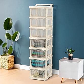 Kuber Industries 7 Layer Plastic Modular Storage Drawer Organizer with Wheels | Chest of Drawer Storage Box for Living Room, Office, School and Home | Toys Organiser for Kids Room | Transparent Ivory