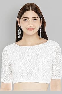 Studio Shringaar Women's Chikankari Saree Blouse with Elbow Sleeves