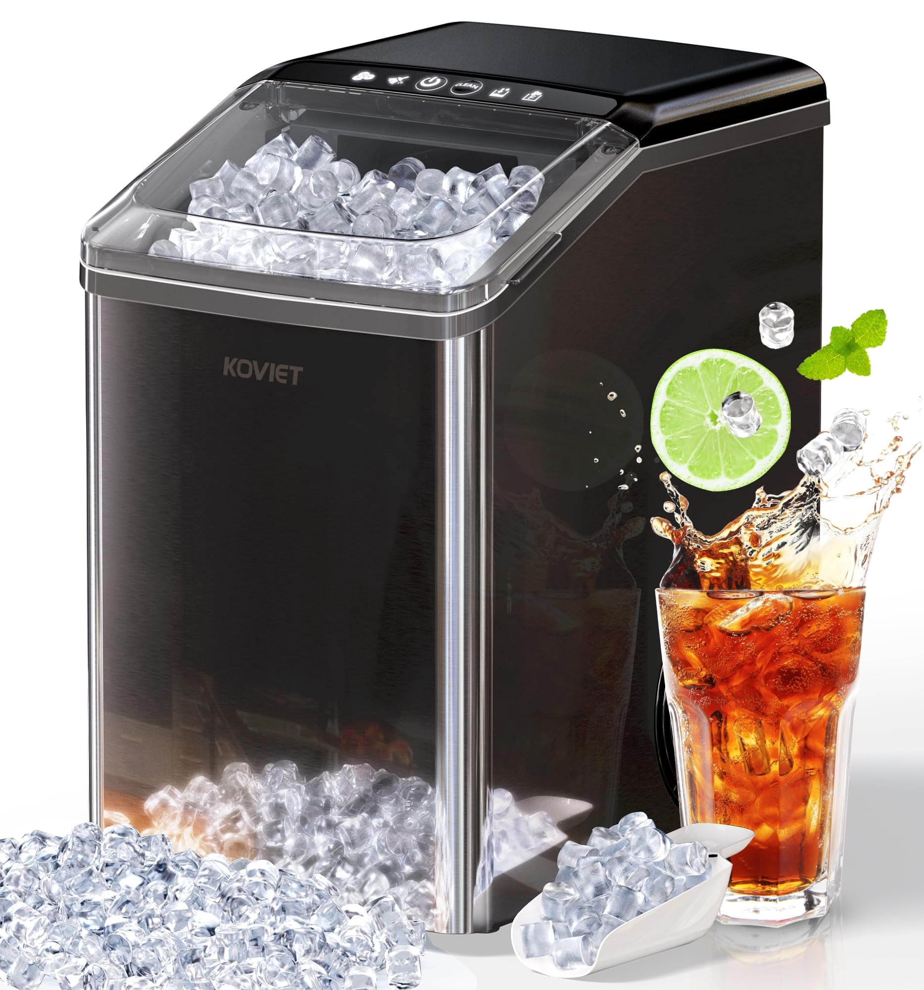 - Nugget Ice Makers Countertop, Soft Pebble Ice Machine, Chewable Crushed Pellet Ice 42lbs/Day, Self-Cleaning Drainpipe Ice Maker for Party, Home, Kitchen, Bar, Office, Black