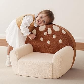 Blissful Dairy Soft Teddy Fleece Toddler Chair, Comfy Kids Reading Chair for Boy and Girls(Brown Mushroom)