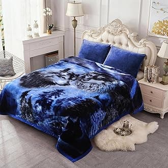 JML Korean Style Fleece Blanket King Size, 87" x94", 10.5 Pounds, Plush Raschel Fleece Blanket Heavy for Fall Winter, 2 Ply, A&B Animal Printed, Silky Soft, Thick, Warm, Wolves