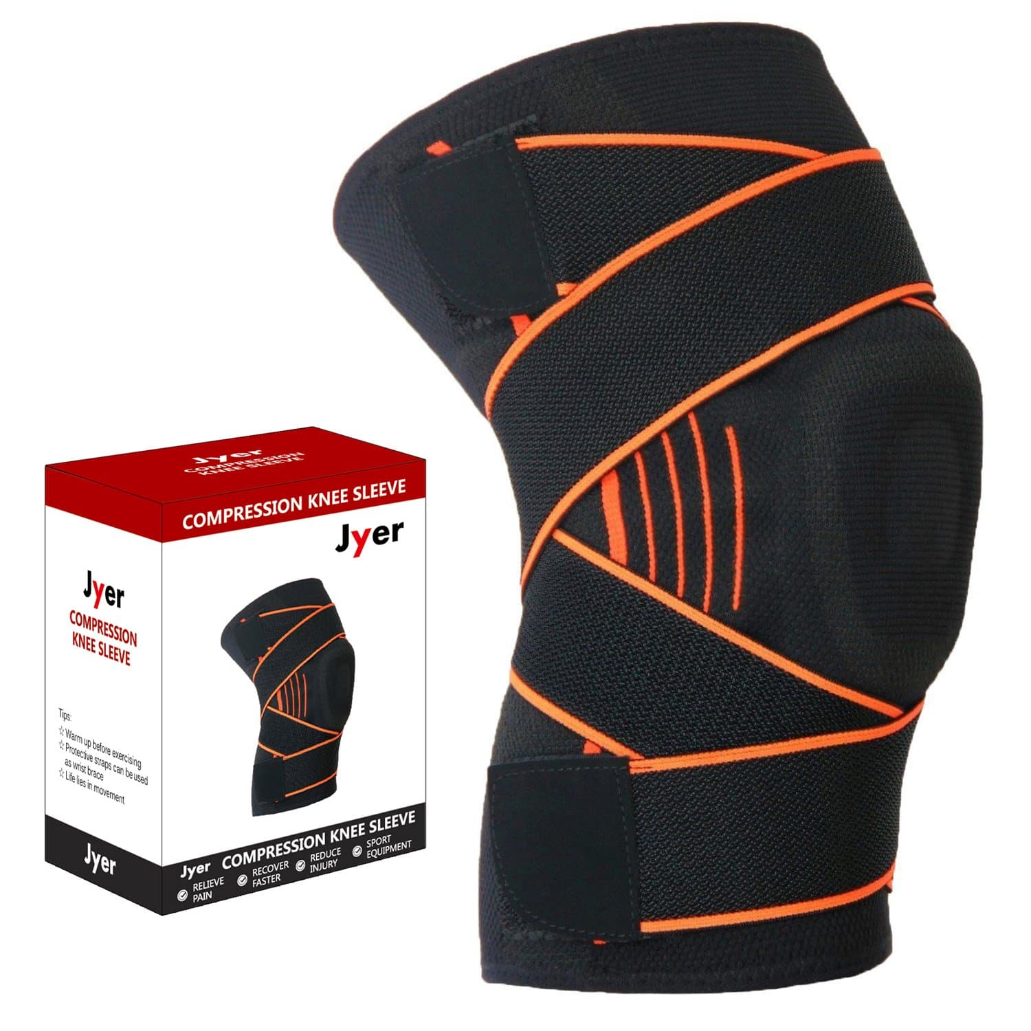 Jyer Compression Knee Brace Sleeve Support with Protective Straps and Shock-absorbing Pad, for Running, Meniscus Tear, Joint Pain, Arthritis Relief, Acl Recovery and Sports (X-Large)