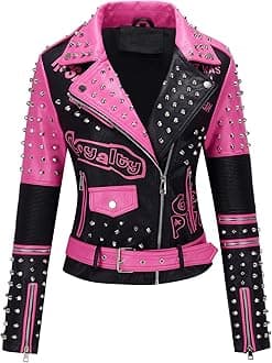 women faux leather jacket studded rivet trendy punk streetwear