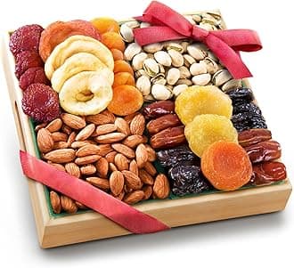A Gift Inside Pacific Coast Classic Dried Fruit Tray Gift with Almonds and Pistachios for Holiday Birthday Healthy Snack Business Gourmet Food Platter 26 ounces