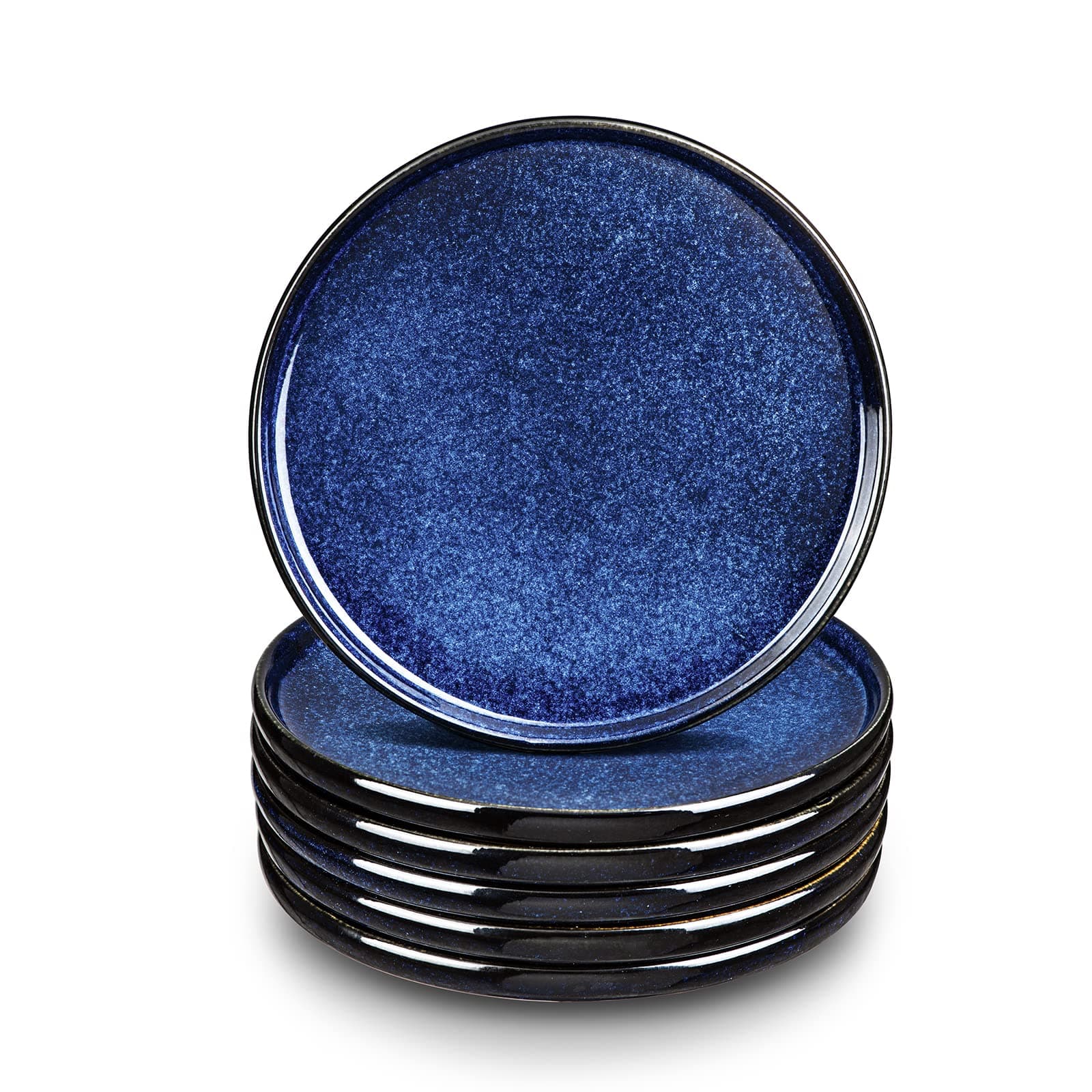 vicrays Ceramic Dinner Plates Set - Porcelain 10 Inch Flat Steak Pasta Pizza Plate Home Party Restaurant Plate Scratch Resistant Microwave Oven and Dishwasher Safe Set of 6 Blue