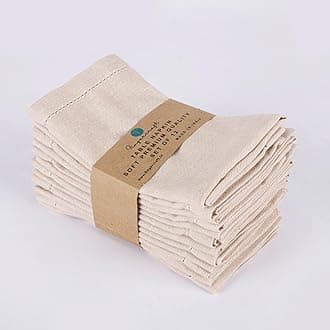FINGERCRAFT Hemstitched Cotton Table Napkins –, 20x20 Inch, 100% Cotton Cloth Napkins with Faggoting Stitching – Durable & Elegant for Parties, Hotels, Everyday Use (Ivory Twill, Set of 12)