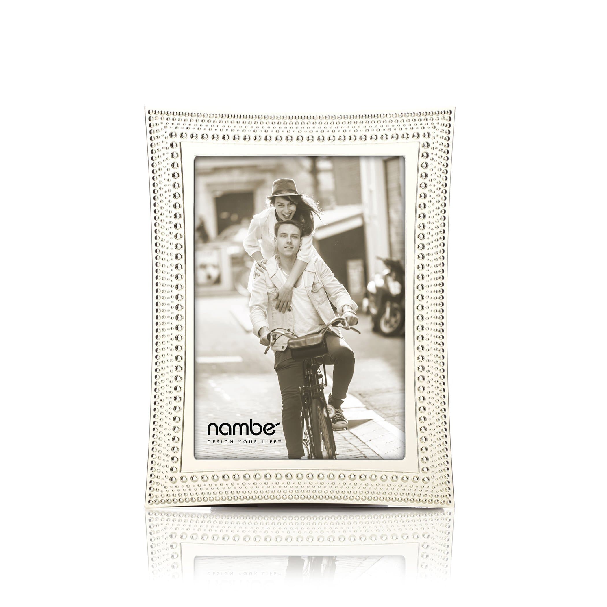 nambe Beaded Picture Frame, 5" x 7" | Photo Frame with Tempered Glass | Vintage and Contemporary Design | Tabletop Display Family, Friends, Wedding Gift, Home Office Décor | Silver Plate and Glass