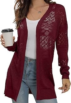 GRECERELLESummer Cardigans for Women UK Lightweight Lace Hollow Out Knit Soft Long Sleeve Open Front Beach Coverups Ladies Solid Color Sun Protection