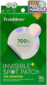 Troubless Invisible Pimple Patch Signature, 96 Patches (2 Sizes) – Hydrocolloid Spot Treatment for Nighttime Use, Easy Peel, Absorbs 7x More Fluid, Removes Oil & Impurities, For Acne-Prone Skin