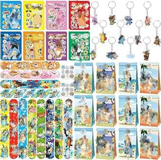 Sidesea Party Bag Fillers for Kids, 70PCS Kids' Party Favours 16 Stickers 12 Paper Party Bags 12 Keyrings 12 Snap Bands for Kids Party Childrens Party Bag Fillers Stocking Fillers for Boys Girls