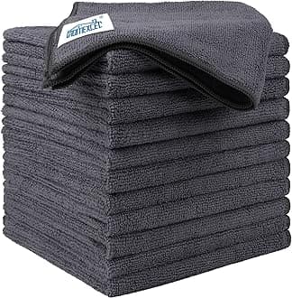 HOMEXCEL Microfiber Cloth, Car, 12 pieces, Absorbent and Quick Drying, Cleaning Cloth, Thin, Disposable, For Coating, Wax, Wheels, etc., Car Wash Towel, Approx. 32 x 32 cm (12.6 x 12.6 inches) (Gray