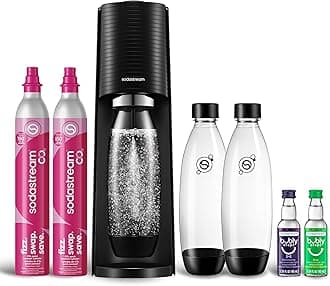 Terra Sparkling Water Maker | VALUE BUNDLE | CQC CO2 system | Includes 2x CO2 Cylinders, 3x 32 Fl Oz Dishwasher Safe Bottles, 2x Bubly Flavor Drops | Combine with Pepsi Flavors | Black