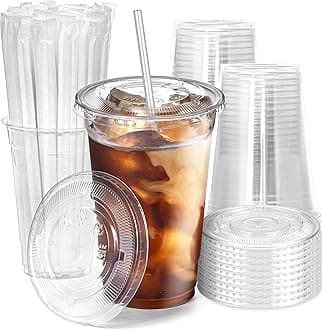 Fit Meal Prep 600 Pack 20 oz Plastic Iced Coffee Cups with Flat Lids and Clear Straws, Disposable Clear Cup, BPA Free Cup for Party, Smoothie, Cold Drinks, Juice, Milkshake, Bubble Boba, Tea